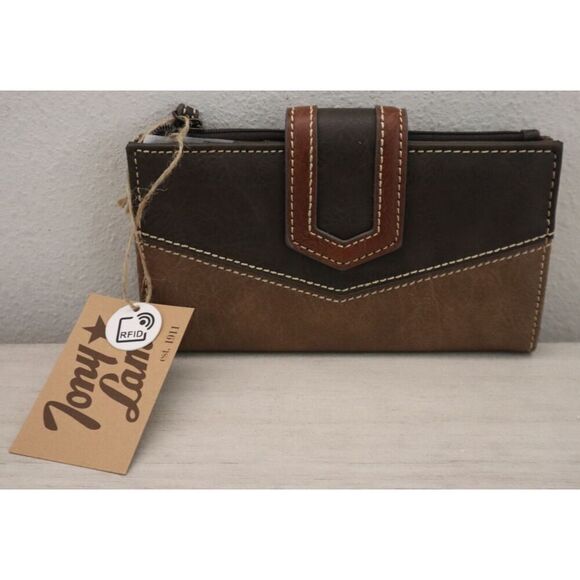 Tony Lama 22085725W Women's 3-Tone Brown Magnetic Snap Credit Card Bifold Wallet - Picture 1 of 6